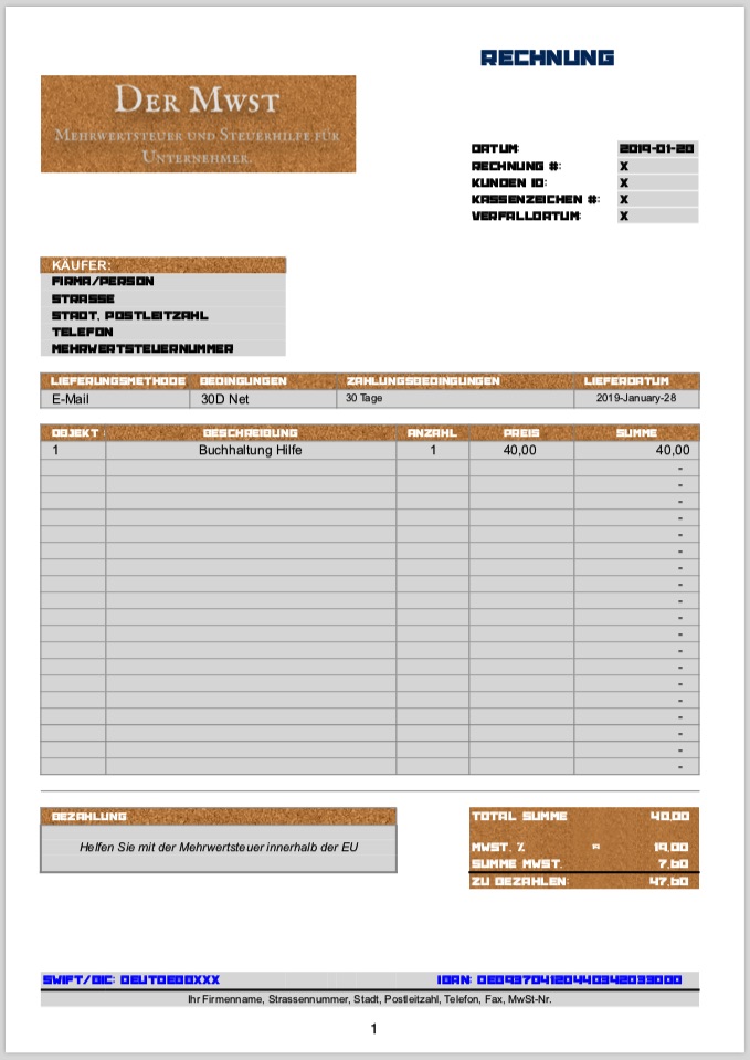 Rechnungsvorlagen - Der MwSt template für OpenOffice SXC
